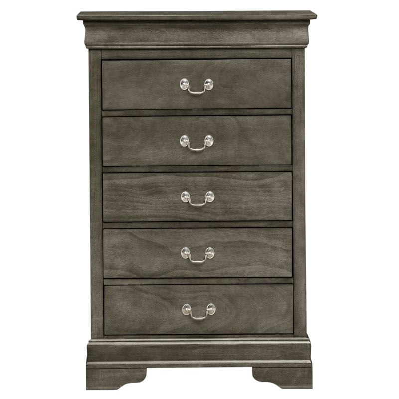 Glory Furniture Louis Phillipe 5-Drawers Bedroom Chest in Gray