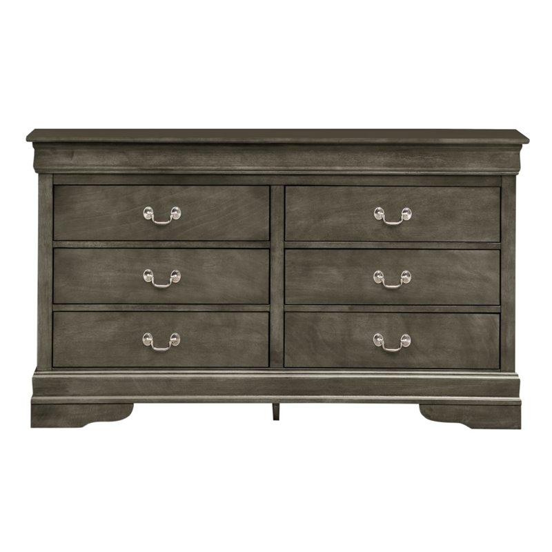 Glory Furniture Louis Phillipe 6 Drawer Dresser in Gray