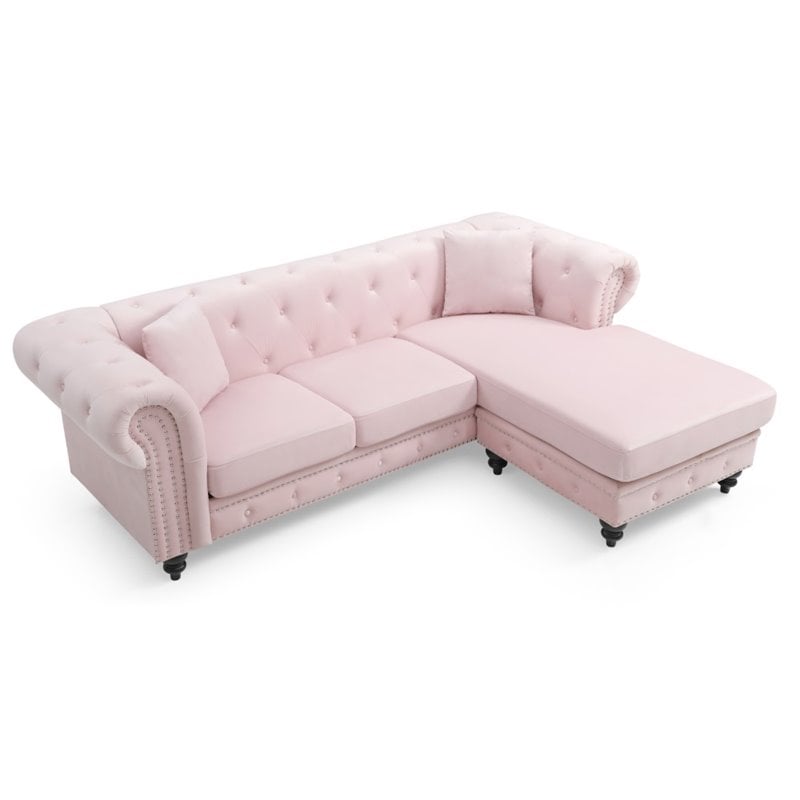 Glory Furniture Nola Velvet Sofa Chaise in Pink