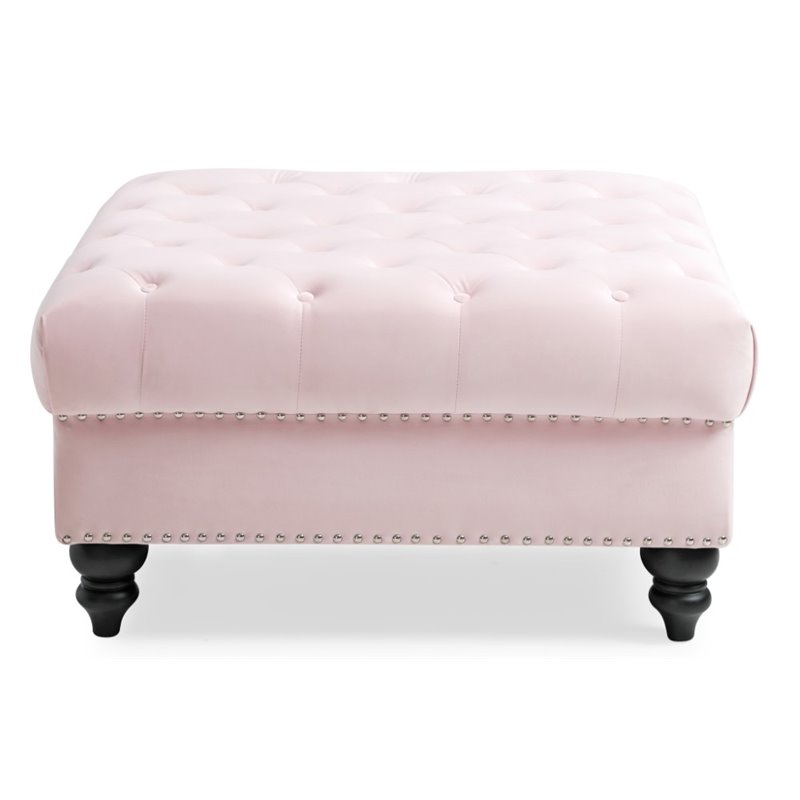 Glory Furniture Nola Velvet Ottoman in Pink