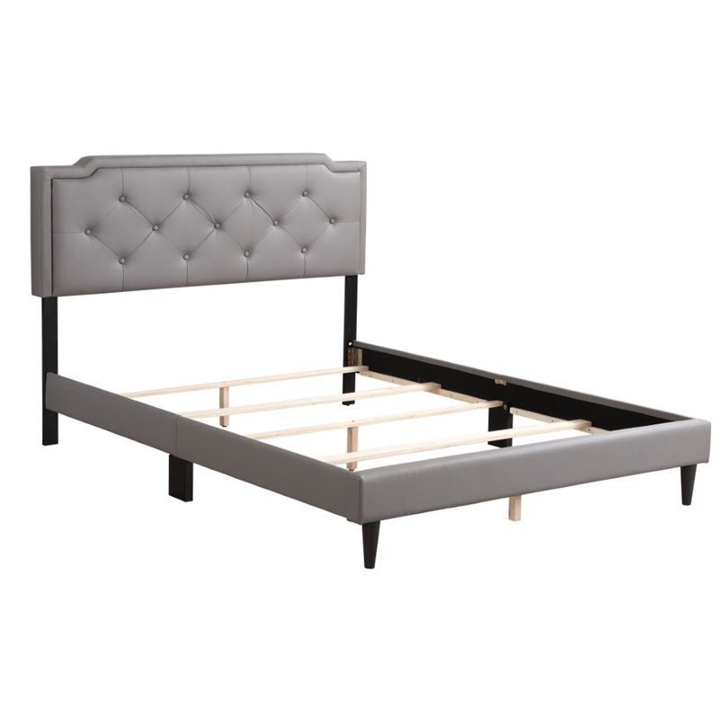 Glory Furniture Deb Faux Leather Upholstered Queen Bed in Light Gray