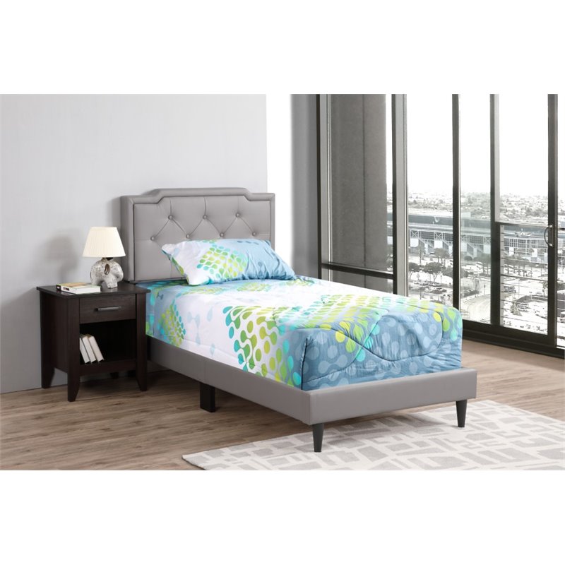 Glory Furniture Deb Faux Leather Upholstered Twin Bed in Light Gray