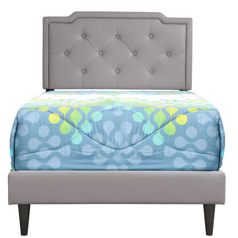 Glory Furniture Deb Faux Leather Upholstered Twin Bed in Light Gray