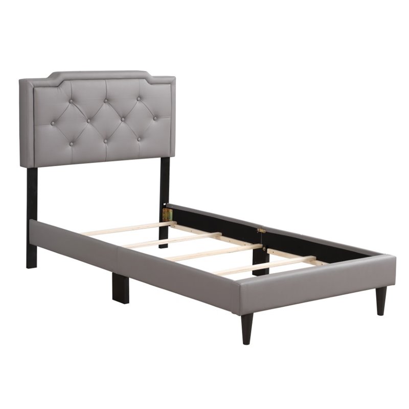 Glory Furniture Deb Faux Leather Upholstered Twin Bed in Light Gray