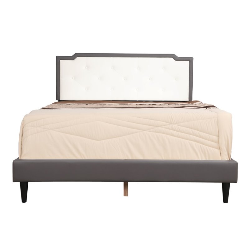 Glory Furniture Deb Faux Leather Upholstered Full Bed in Gray and White