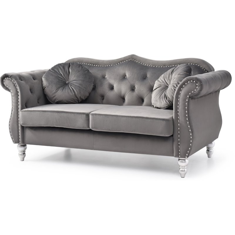 Glory Furniture Hollywood Velvet Upholstered Loveseat in Dark Gray