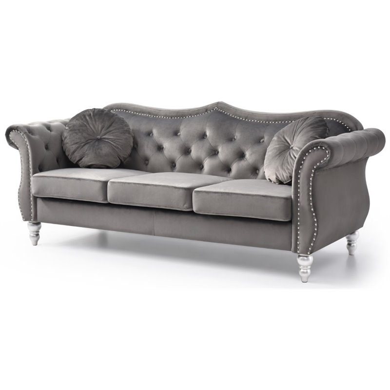 Glory Furniture Hollywood Velvet Sofa in Dark Gray