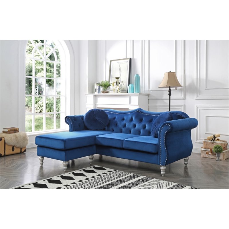 Glory Furniture Hollywood Velvet Sofa Chaise in Navy Blue