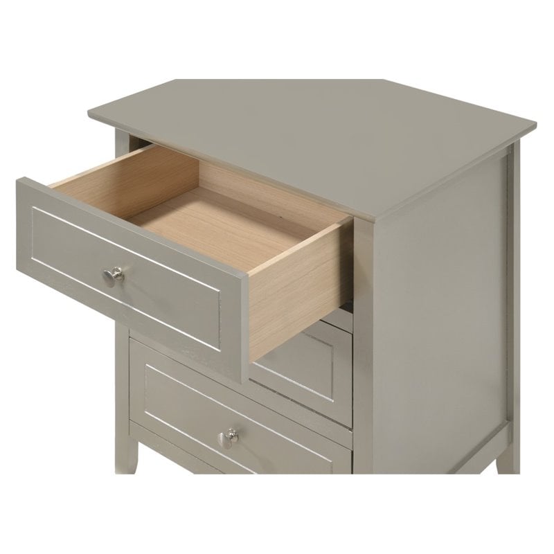 Glory Furniture Daniel 3 Drawer Nightstand in Silver Champagne