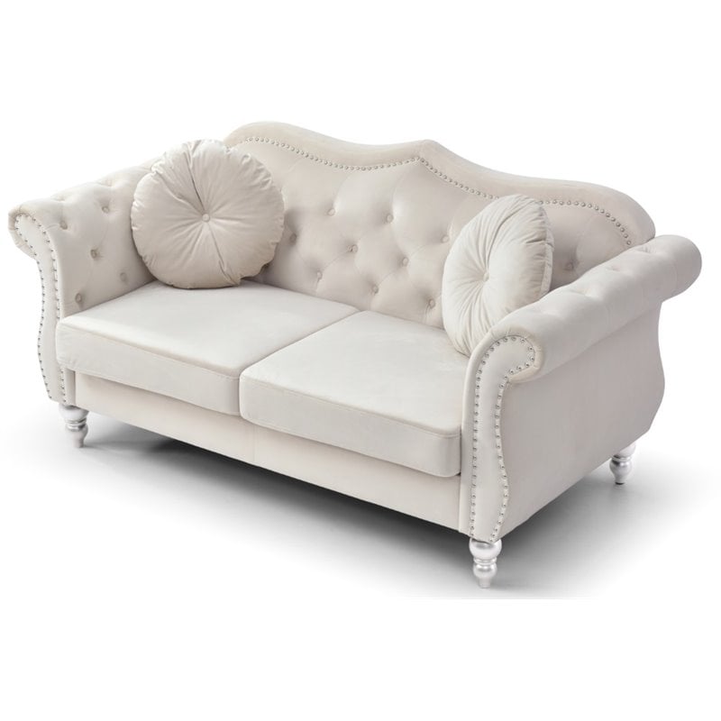 Glory Furniture Hollywood Velvet Loveseat in Ivory