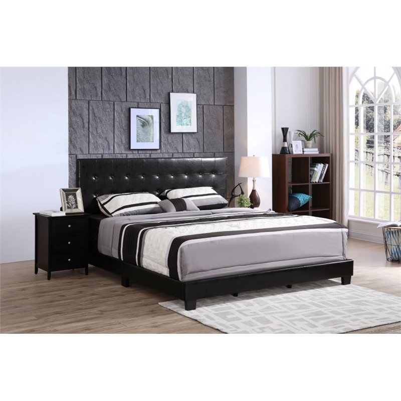 Glory Furniture Caldwell Faux Leather Panel Queen Bed in Black