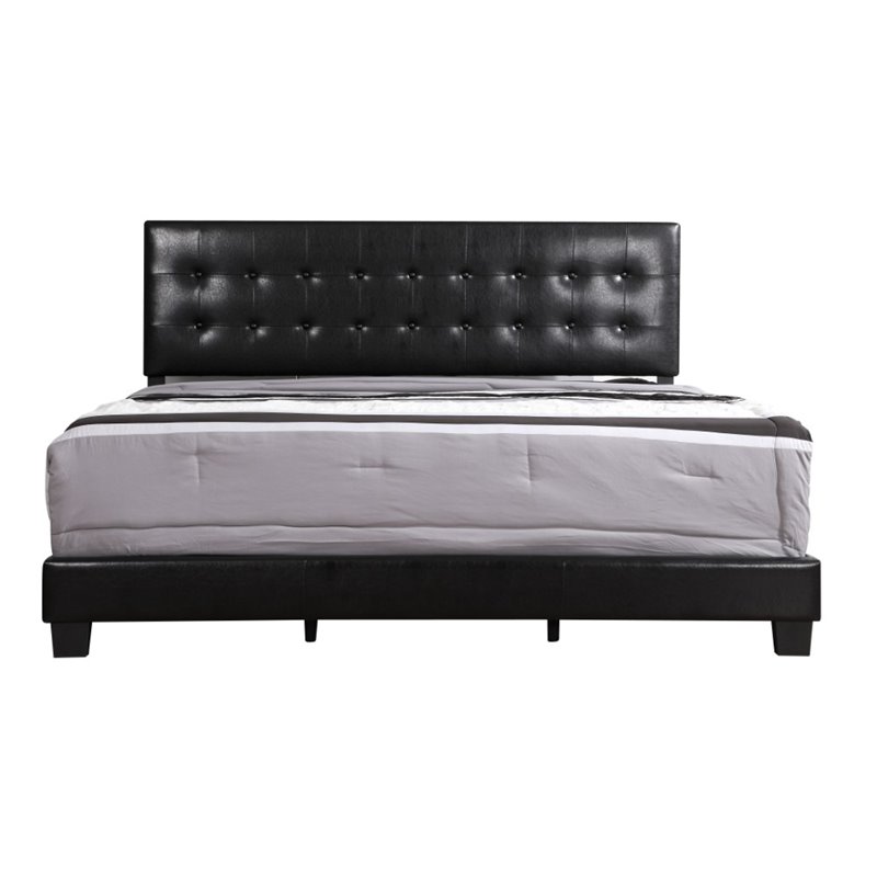 Glory Furniture Caldwell Faux Leather Panel Queen Bed in Black
