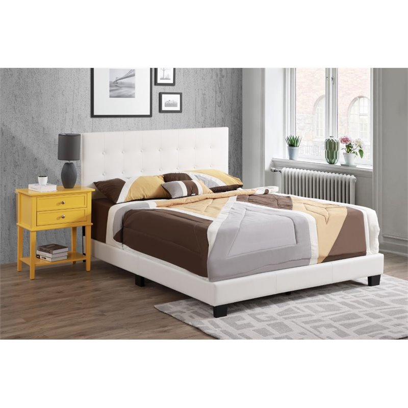 Glory Furniture Caldwell Faux Leather Panel Queen Bed in White