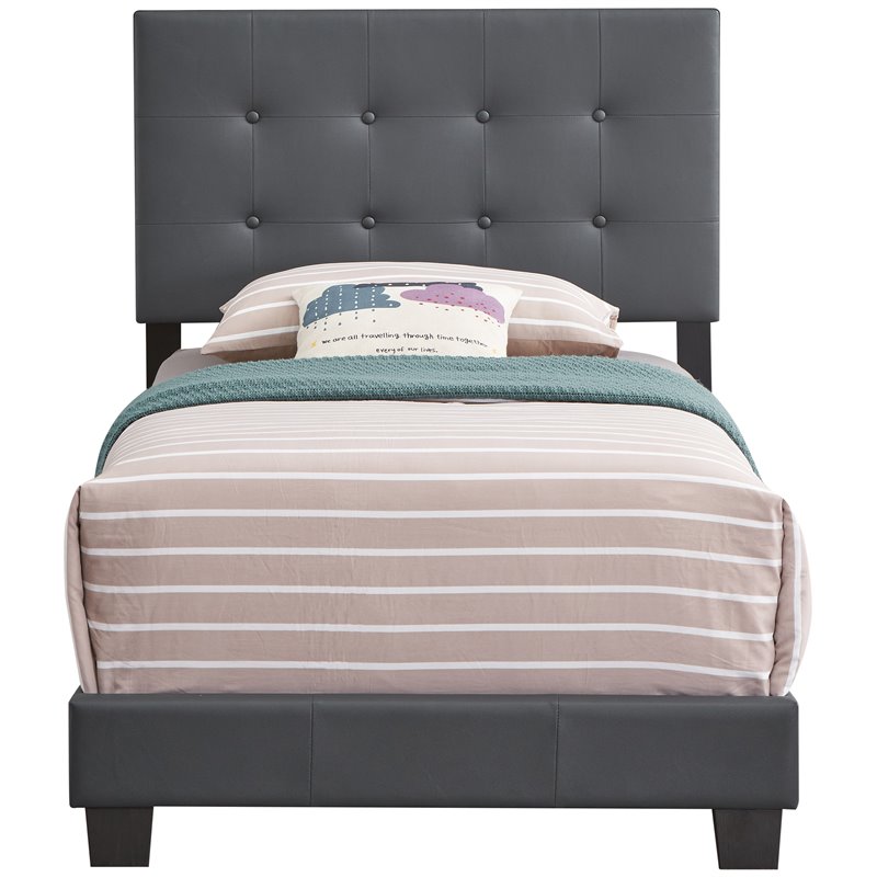Glory Furniture Caldwell Faux Leather Panel Twin Bed in Gray