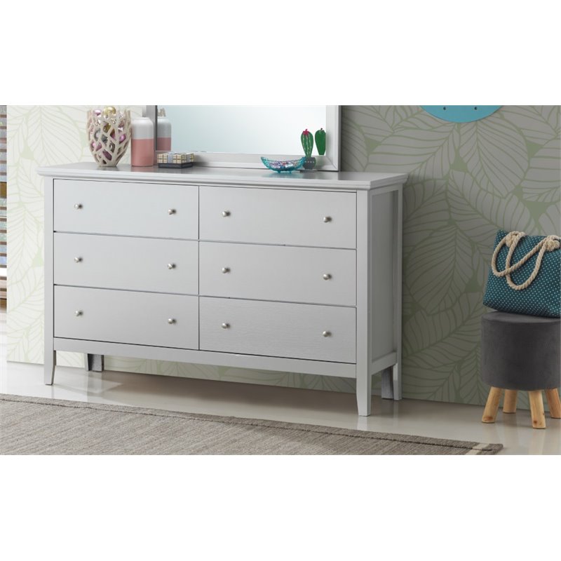 Glory Furniture Primo 6-Drawers Bedroom Dresser in Silver Champagne