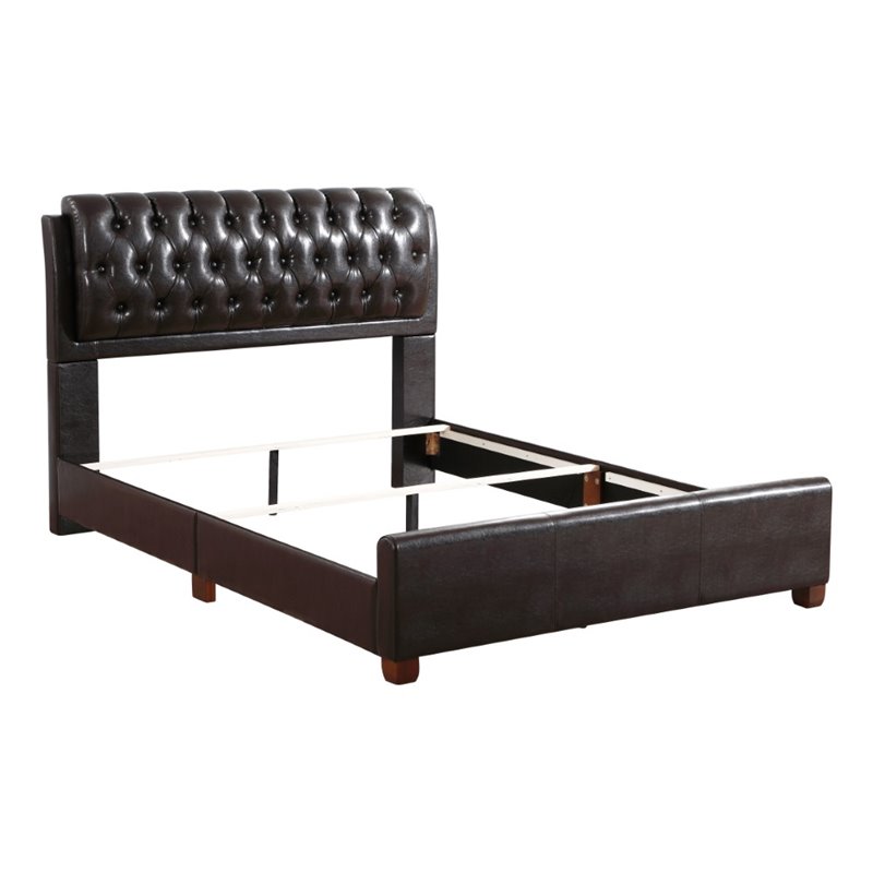 Glory Furniture Marilla Faux Leather Upholstered Queen Bed in Dark Brown