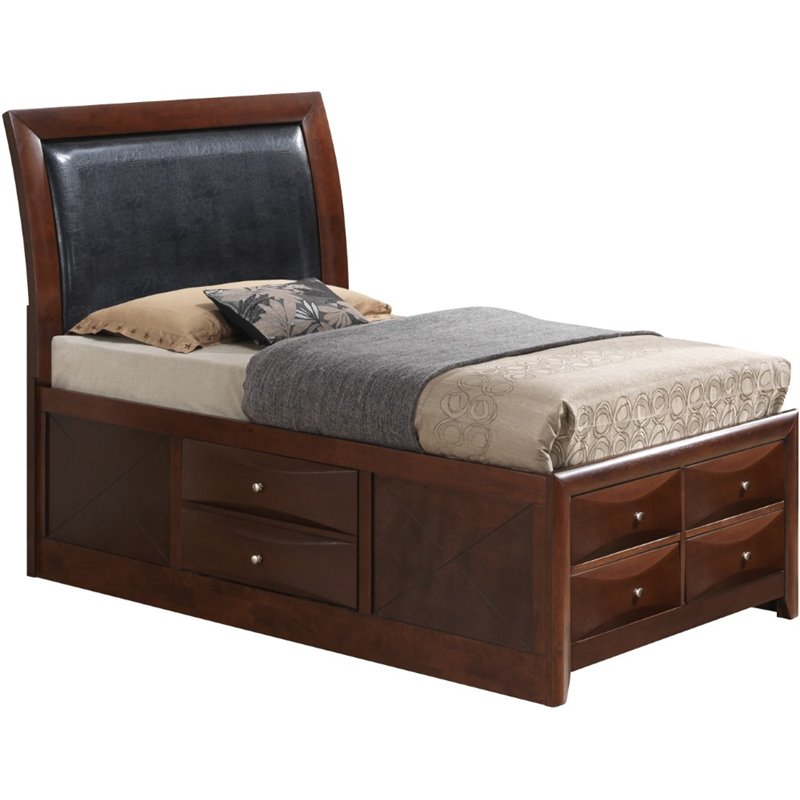 Glory Furniture Marilla Wood Veneer Twin Storage Bed in Cherry