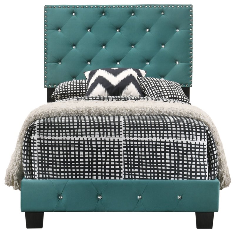 Glory Furniture Suffolk Velvet Upholstered Twin Bed in Green