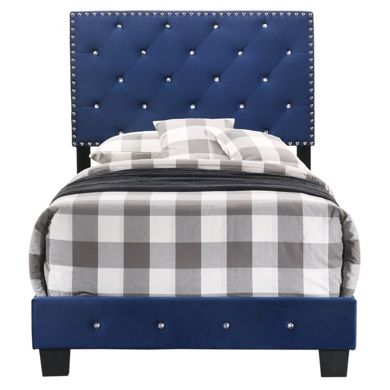 Glory Furniture Suffolk Velvet Upholstered Twin Bed in Navy Blue