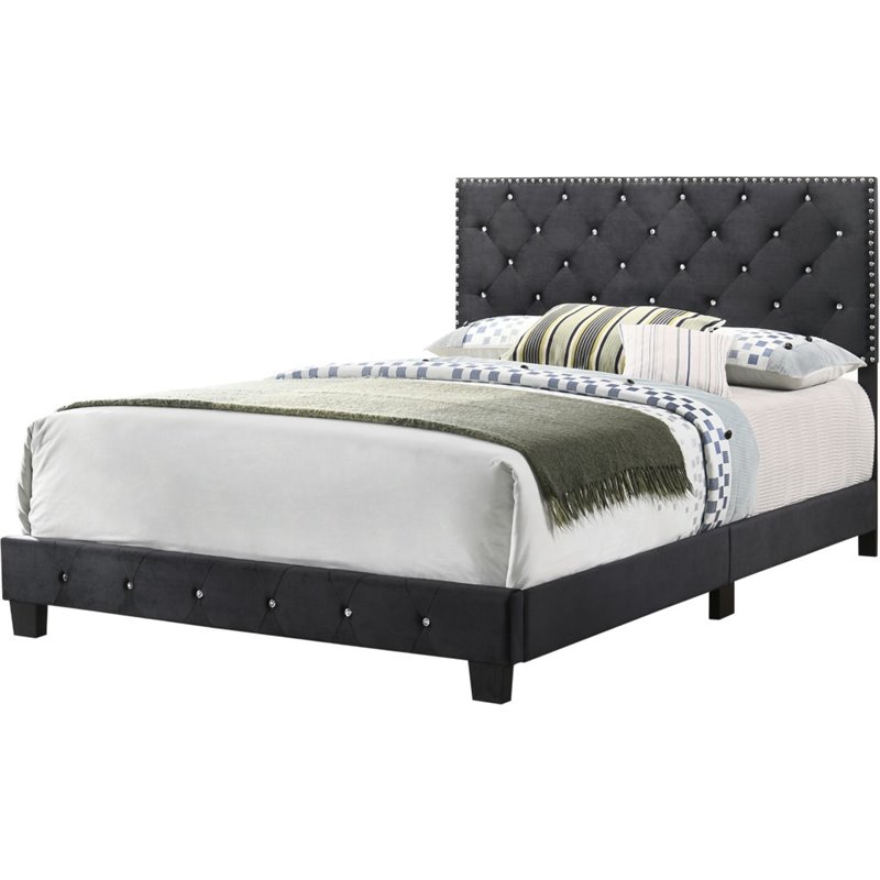 Glory Furniture Suffolk Velvet Upholstered Queen Bed in Black