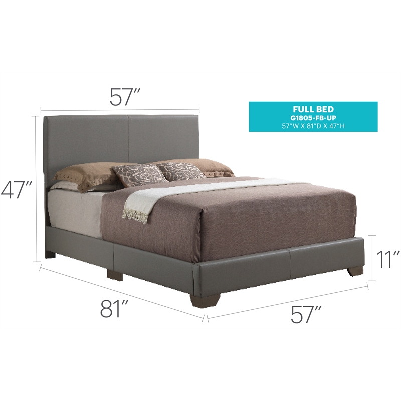 Glory Furniture Aaron Faux Leather Upholstered Full Bed in Light Gray