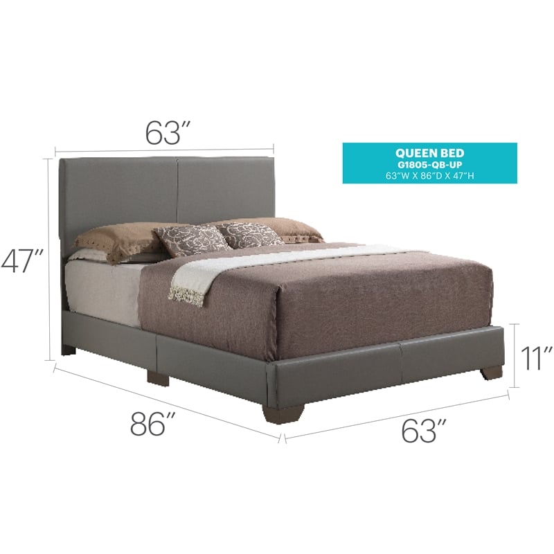 Glory Furniture Aaron Faux Leather Upholstered Queen Bed in Light Gray