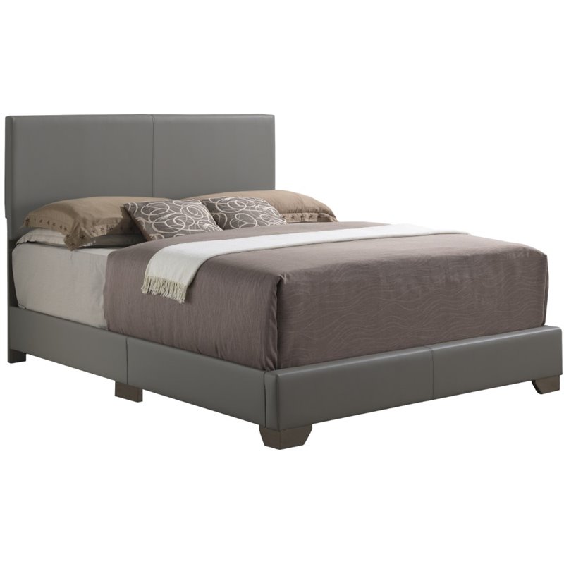 Glory Furniture Aaron Faux Leather Upholstered Queen Bed in Light Gray
