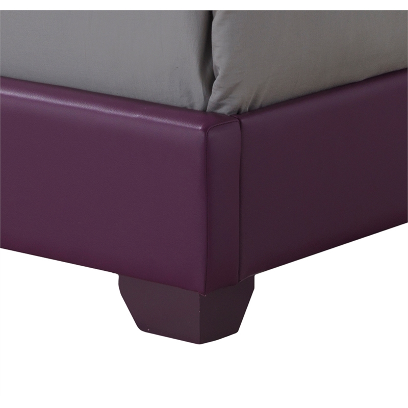 Glory Furniture Aaron Faux Leather Upholstered Full Bed in Purple