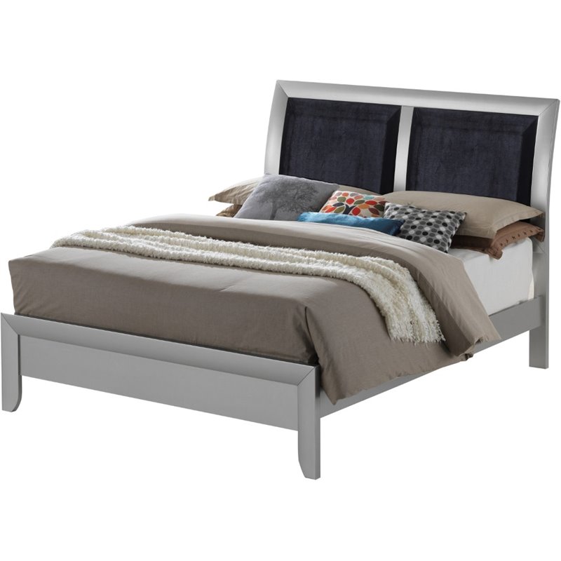 Glory Furniture Marilla Wood Full Panel Sleigh Bed in Silver Champagne