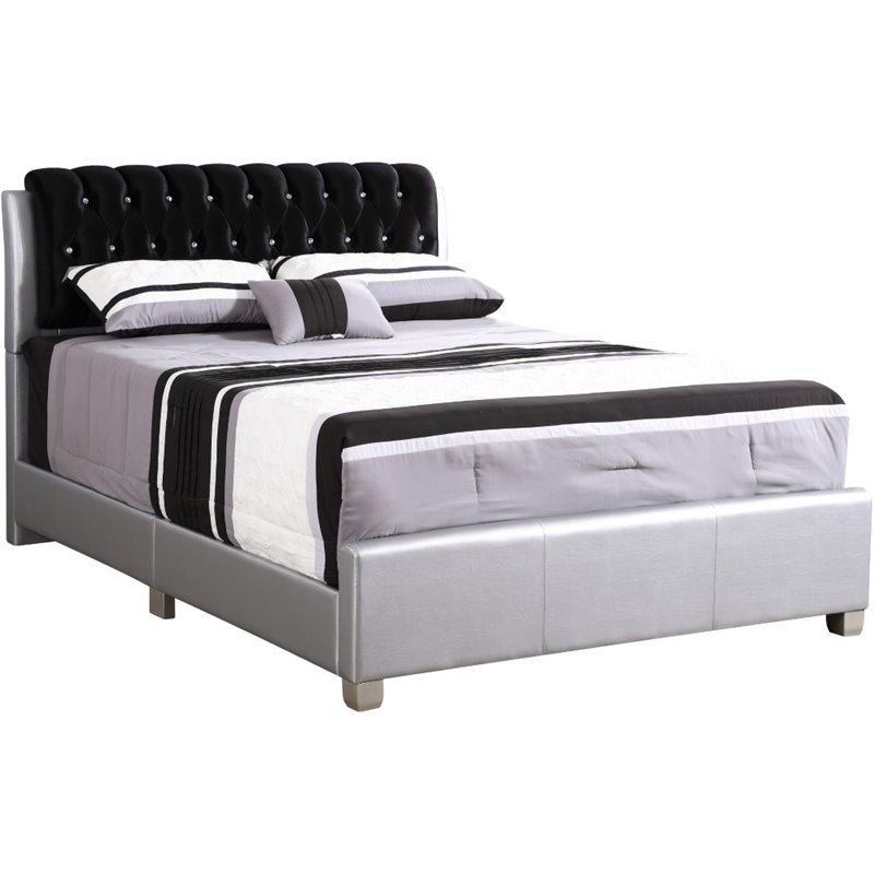 Glory Furniture Marilla Faux Leather Upholstered King Bed in Silver