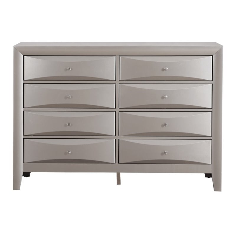 Glory Furniture Marilla 8-Drawers Bedroom Dresser in Silver Champagne