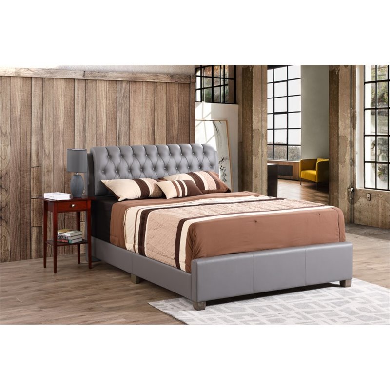 Glory Furniture Marilla Faux Leather Upholstered Full Bed in Light Gray