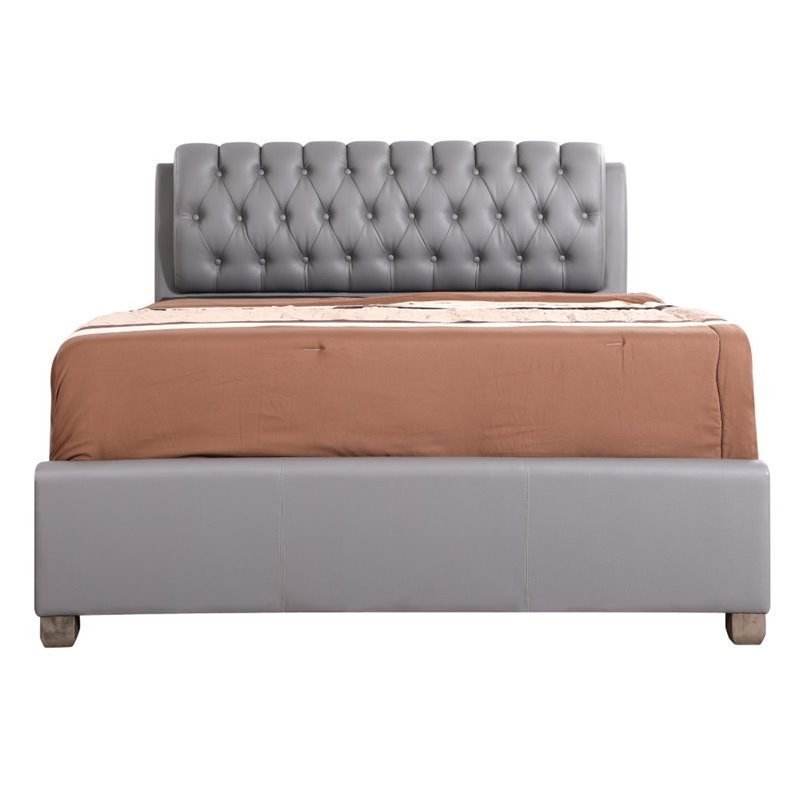 Glory Furniture Marilla Faux Leather Upholstered Full Bed in Light Gray