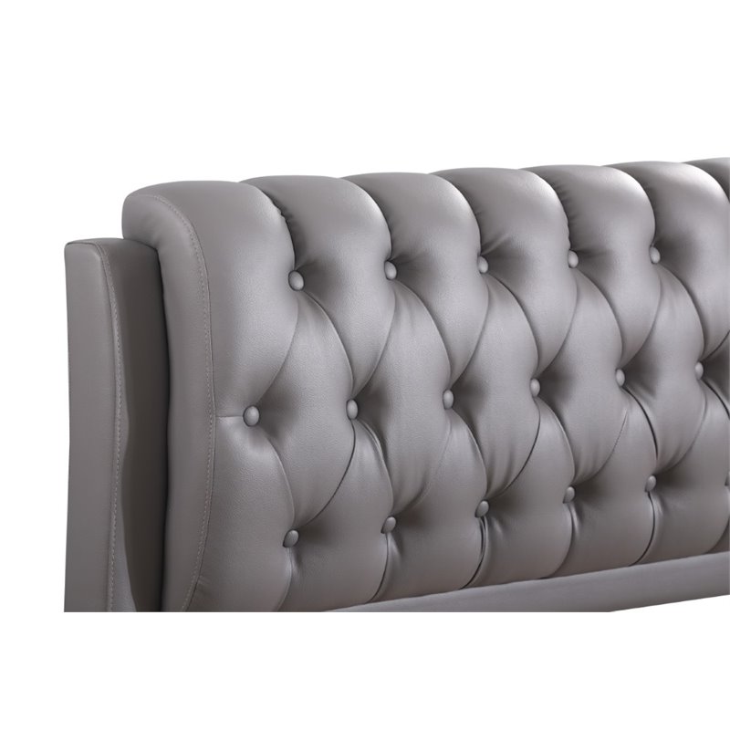 Glory Furniture Marilla Faux Leather Upholstered Full Bed in Light Gray