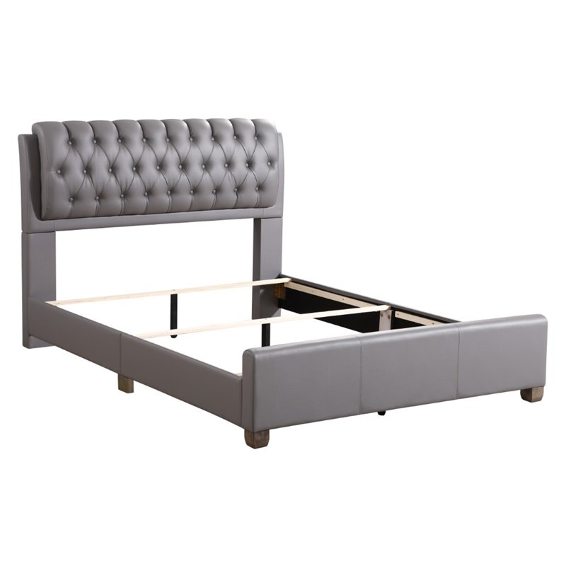 Glory Furniture Marilla Faux Leather Upholstered Queen Bed in Light Gray