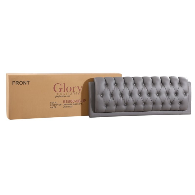 Glory Furniture Marilla Faux Leather Upholstered Queen Bed in Light Gray