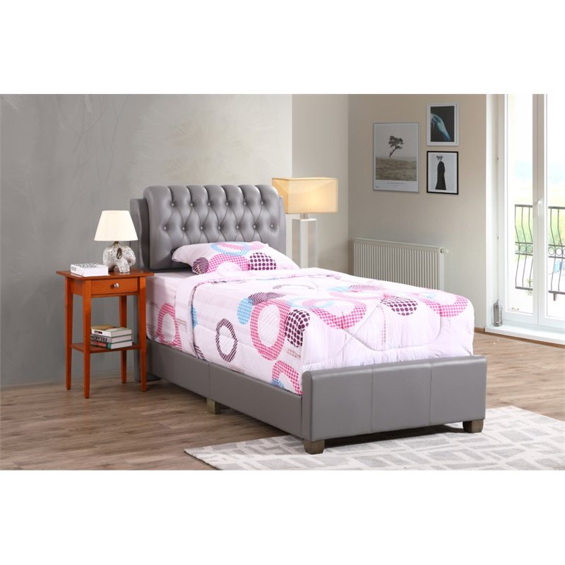 Glory Furniture Marilla Faux Leather Upholstered Twin Bed in Light Gray
