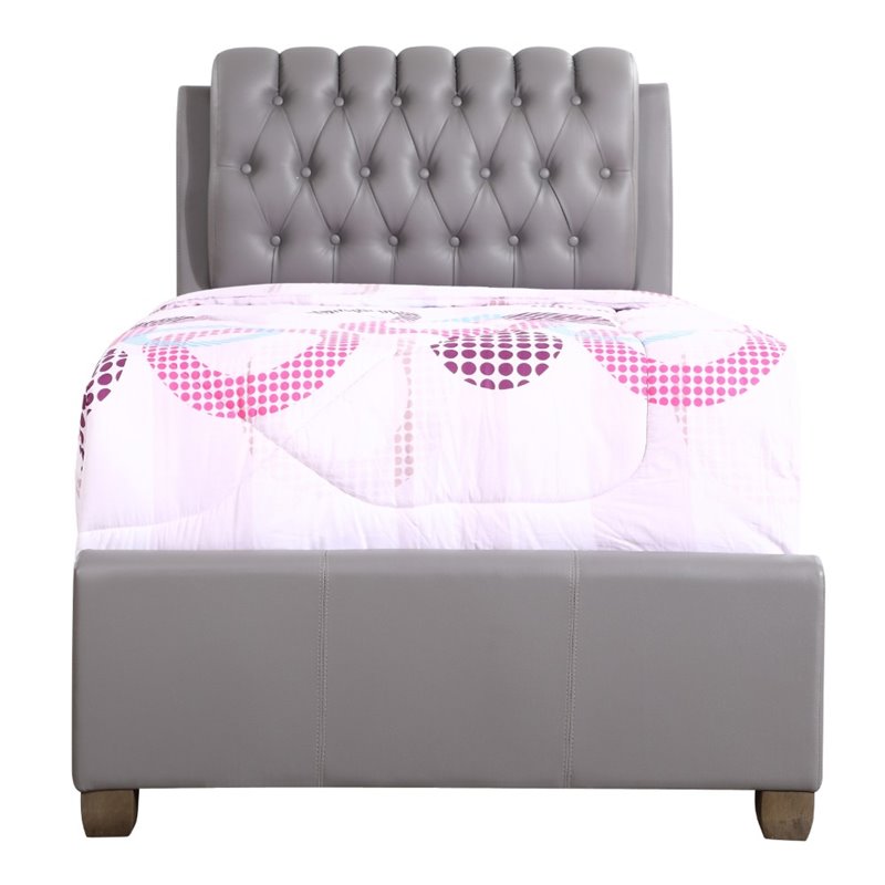 Glory Furniture Marilla Faux Leather Upholstered Twin Bed in Light Gray