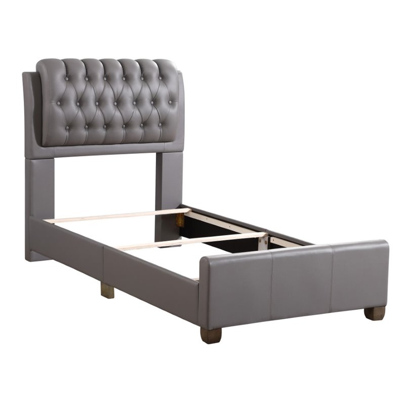Glory Furniture Marilla Faux Leather Upholstered Twin Bed in Light Gray