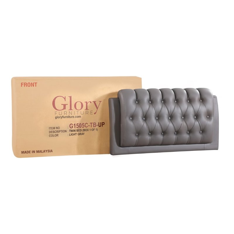 Glory Furniture Marilla Faux Leather Upholstered Twin Bed in Light Gray