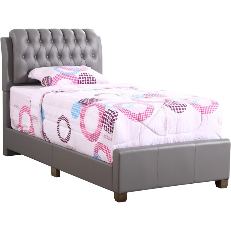 Glory Furniture Marilla Faux Leather Upholstered Twin Bed in Light Gray