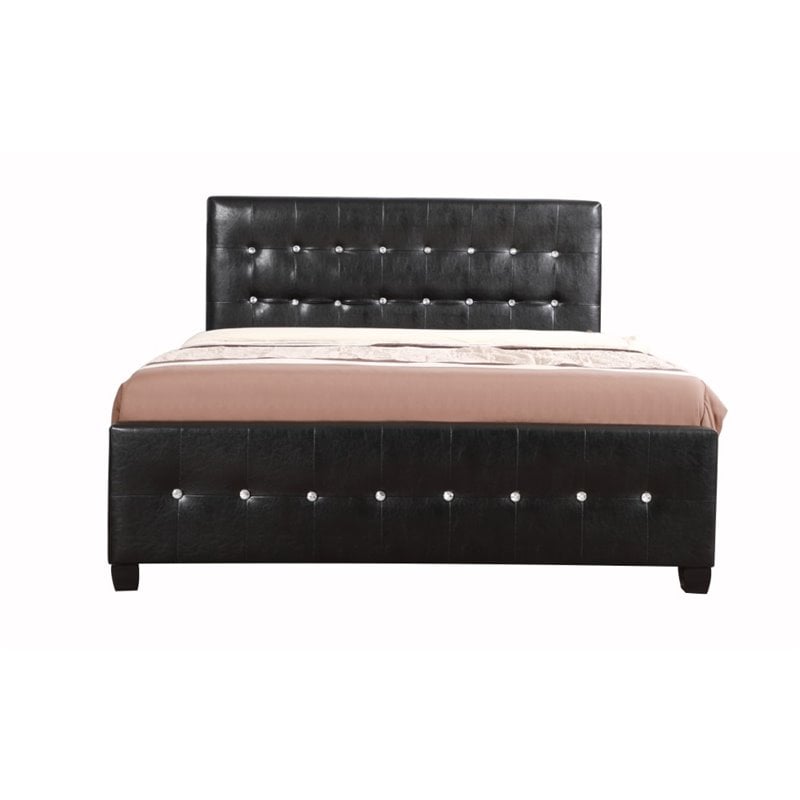 Glory Furniture Diamond Faux Leather Upholstered Queen Bed in Black