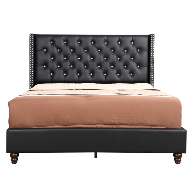 Glory Furniture Julie Velvet Upholstered Full Bed in Black