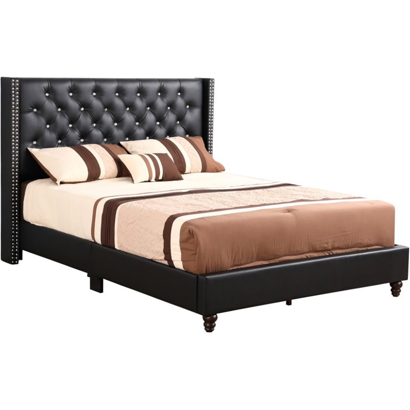 Glory Furniture Julie Velvet Upholstered Queen Bed in Black