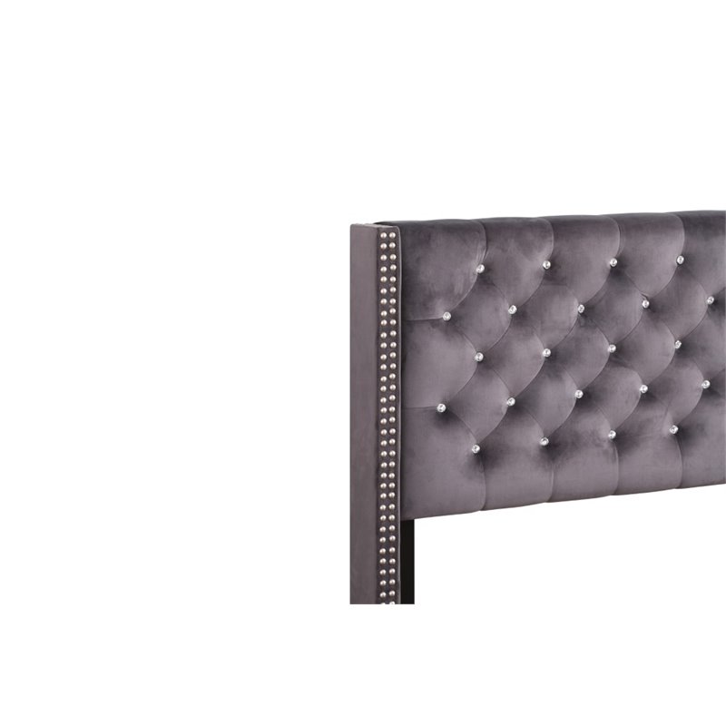 Glory Furniture Julie Velvet Upholstered Queen Bed in Gray
