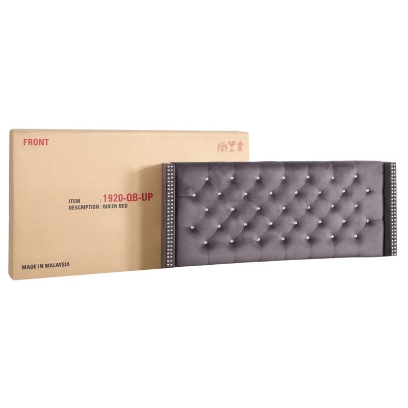 Glory Furniture Julie Velvet Upholstered Queen Bed in Gray