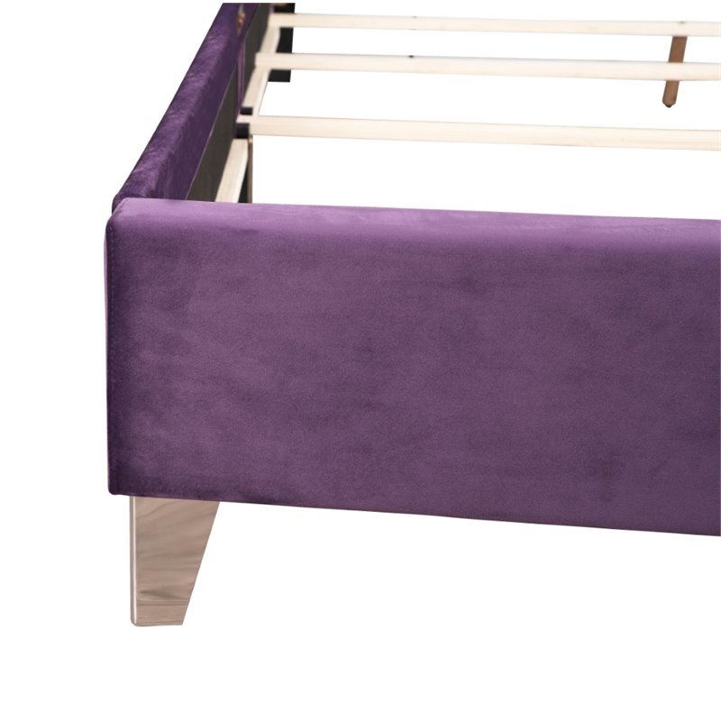 Glory Furniture Julie Velvet Upholstered Queen Bed in Purple