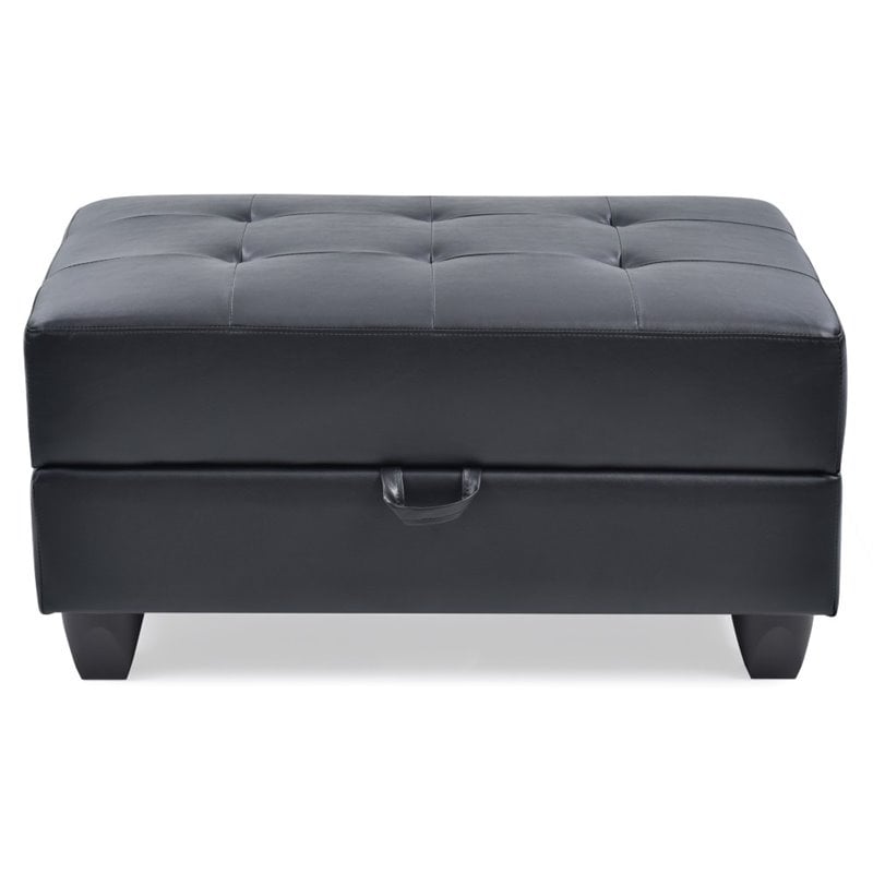 Glory Furniture Revere Faux Leather Ottoman in Black