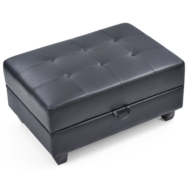 Glory Furniture Revere Faux Leather Ottoman in Black