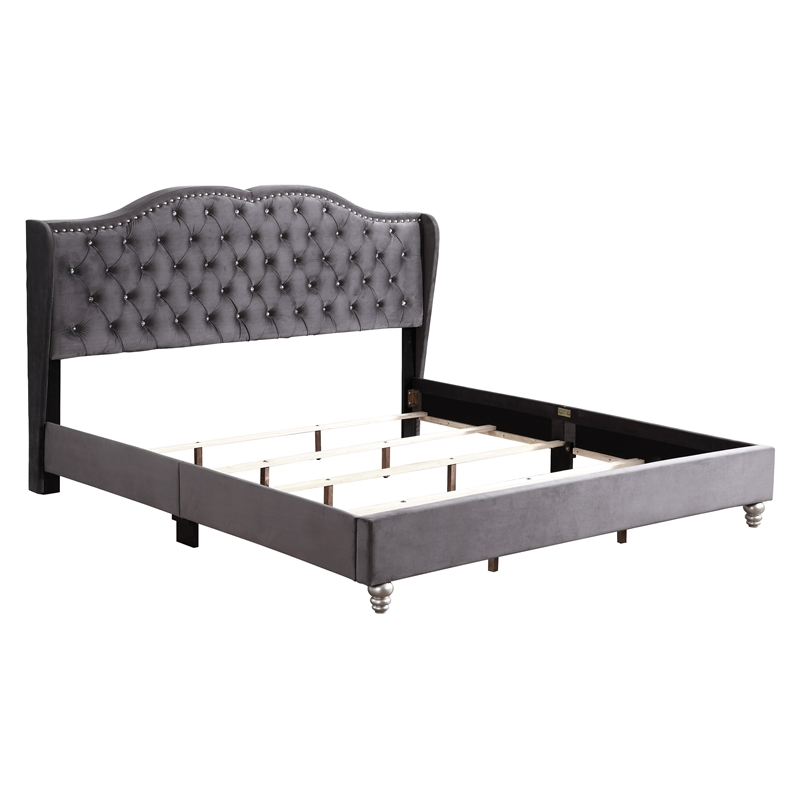 Glory Furniture Joy Velvet Upholstered Full Bed in Gray